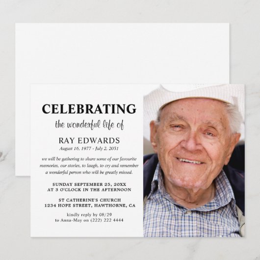 Gepersonaliseerde viering van het leven begrafenis kaart (Voorkant / Achterkant)