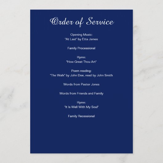 Gepersonaliseerde viering van het leven Foto Memor Programmakaart (Achterkant)