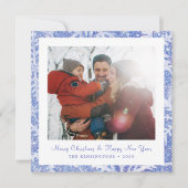 Gepersonaliseerde Vierkante Blauwe Sneeuwvlok Kers Feestdagenkaart (Voorkant)