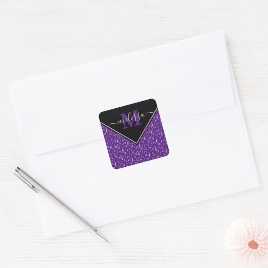 Gepersonaliseerde vierkante sticker met muziek sym (Envelop)