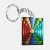Gepersonaliseerde vierkante veelkleurige trap stap sleutelhanger (Voorkant Links)