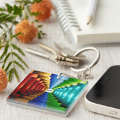 Gepersonaliseerde vierkante veelkleurige trap stap sleutelhanger (Voorkant Rechts)