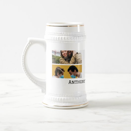 Gepersonaliseerde Vijf Foto Aangepaste Tekst Bache Bierpul (Links)