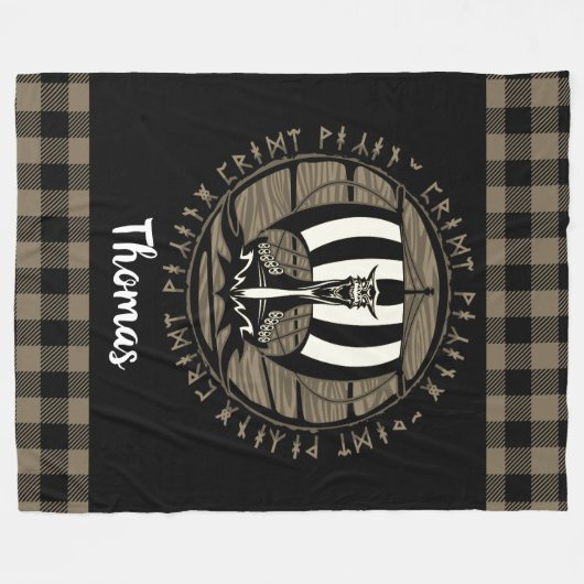 Gepersonaliseerde Viking Dragon Long Ship Runes Zw Fleece Deken (Voorkant (Horizontaal))