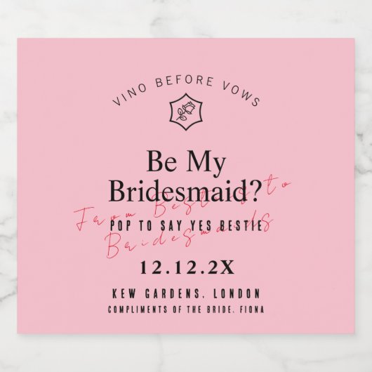 Gepersonaliseerde Vino Before Vows Roos geïnspiree Sparkling Wijnetiket (Enkel label)