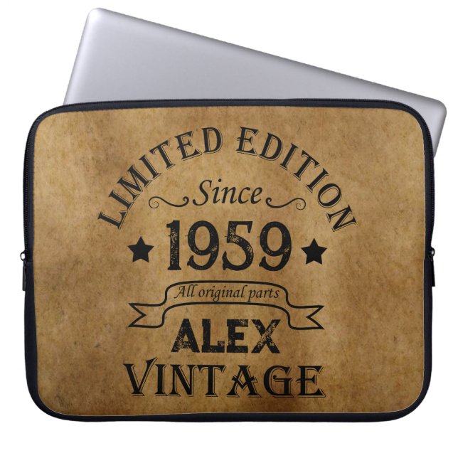 Gepersonaliseerde vintage 65e verjaardagscadeaus laptop sleeve (Voorkant)