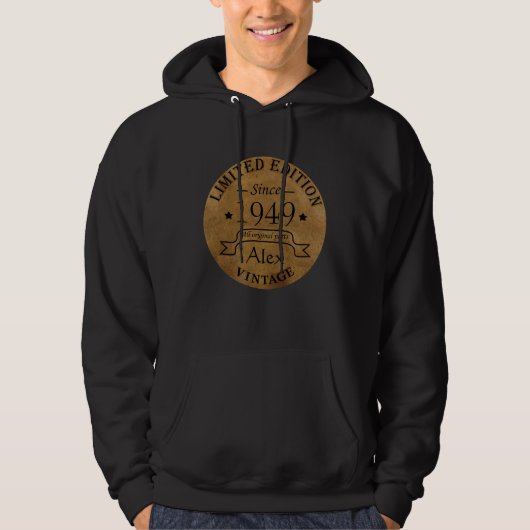Gepersonaliseerde vintage 75ste verjaardag hoodie (Voorkant)