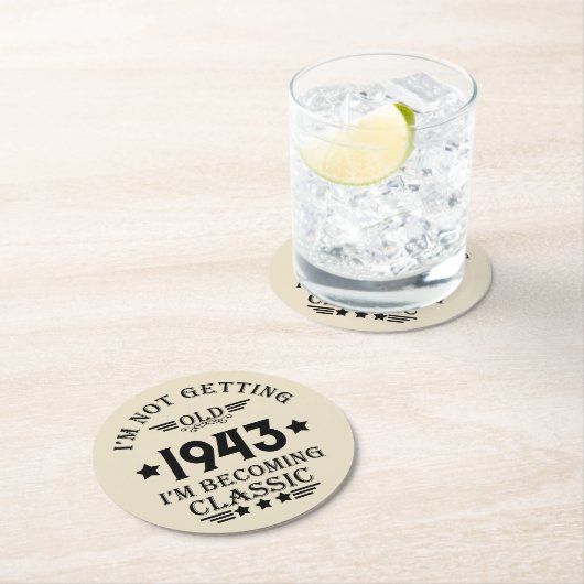 Gepersonaliseerde vintage 90ste verjaardagsfeestje ronde kartonnen onderzetter (Insitu)