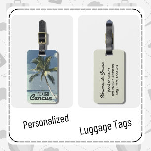 Gepersonaliseerde Vintage Cancun Mexico Travel Art Bagagelabel