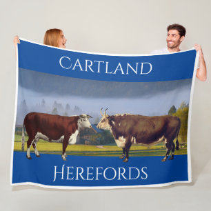 Gepersonaliseerde Vintage Hereford Cow en Bull Fleece Deken