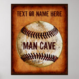 GEPERSONALISEERDE Vintage Honkbal Man Cave Muur De Poster