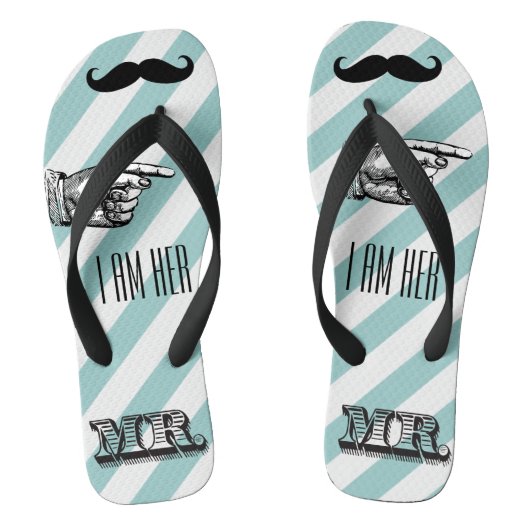 Gepersonaliseerde Vintage Ik ben haar Mr Stripes Teenslippers (Voetbed)