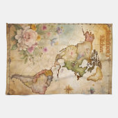 Gepersonaliseerde Vintage Kaart Theedoek (Horizontaal)