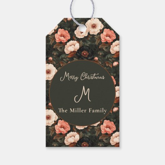 Gepersonaliseerde Vintage Kerst Bloemen Peony Roze Cadeaulabel (Voorkant)