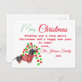 Gepersonaliseerde vintage kerst doxie Briefkaart (Voorkant / Achterkant)