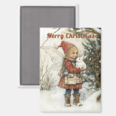 Gepersonaliseerde Vintage Kerst Fairy & Bunny Gift Magneet (Voorkant / Achterkant)