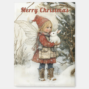 Gepersonaliseerde Vintage Kerst Fairy & Bunny Gift Magneet