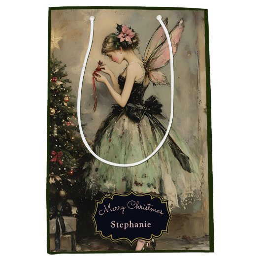 Gepersonaliseerde Vintage Kerst Fairy Tree Medium Cadeauzakje (Voorkant)