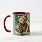 Gepersonaliseerde Vintage Kerst Teddy beer Mok (Links)