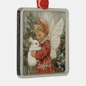 Gepersonaliseerde Vintage Kerstfee met Bunny Metalen Ornament (Rechts)