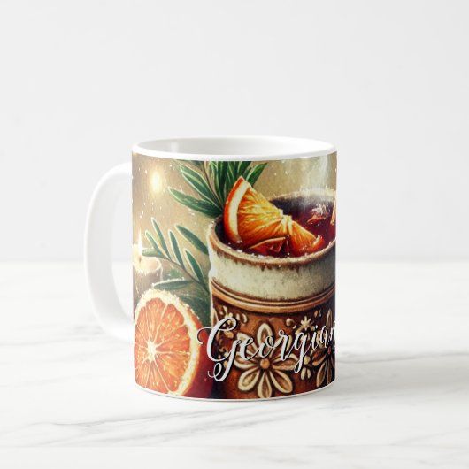 Gepersonaliseerde Vintage Kerstmarkt Mulled Wine Koffiemok (Voorkant links)