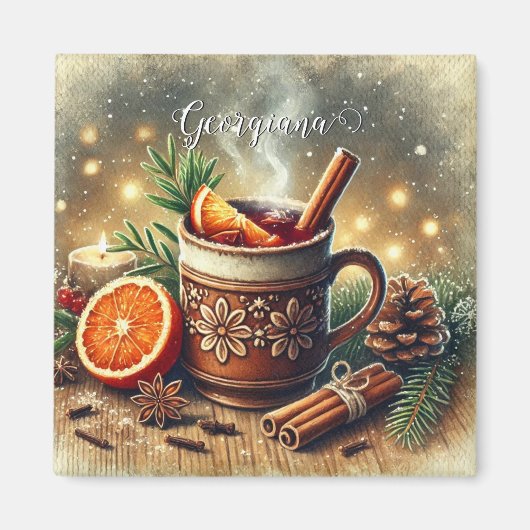 Gepersonaliseerde Vintage Kerstmarkt Mulled Wine Magneet (Voorkant)