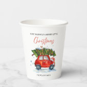 Gepersonaliseerde Vintage Kerstmis – Rode auto met Papieren Bekers (Achterkant)