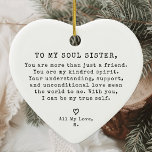 Gepersonaliseerde Vintage Minimal Soul Sister Chri Keramisch Ornament<br><div class="desc">Vier de geliefde vriendschapsband met het gepersonaliseerde Minimal Soul Sister Christmas Ceramic Ornament. Dit ornament is gemaakt in de vorm van een hart en is de perfecte manier om uw liefde en waardering voor uw beste vriend uit te drukken. Het gepersonaliseerde bericht voegt een speciaal tintje toe, waardoor het een...</div>