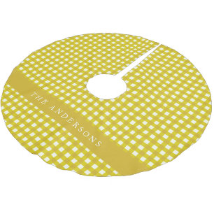 Gepersonaliseerde vintage mosterdgele gingham ruit kerstboom rok