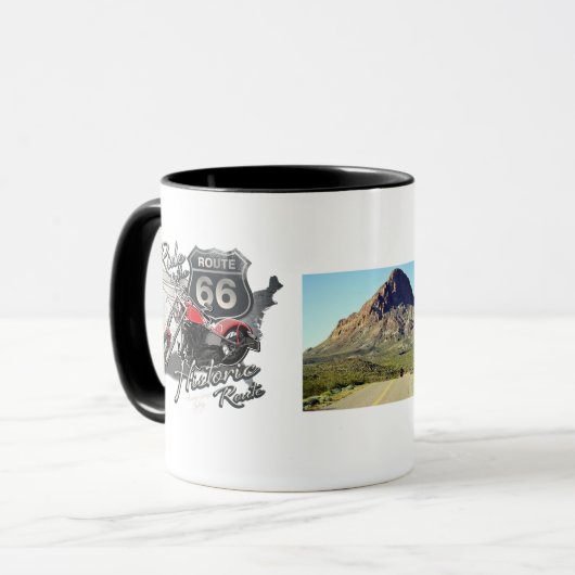 Gepersonaliseerde Vintage Motorrit Route 66 Mok (Voorkant links)