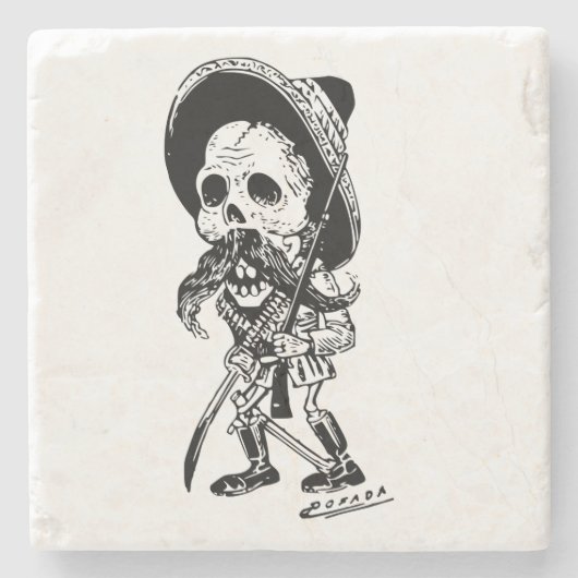 Gepersonaliseerde Vintage Posada Skeleton Calavera Stenen Onderzetter (Voorkant)