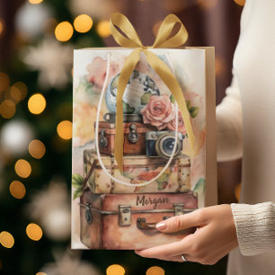 Gepersonaliseerde vintage reisillustratie medium cadeauzakje
