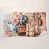 Gepersonaliseerde vintage reisillustratie strandlaken (Voorkant)