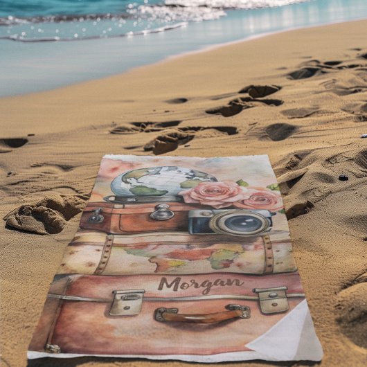 Gepersonaliseerde vintage reisillustratie strandlaken