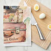 Gepersonaliseerde vintage reisillustratie theedoek (Quarter Fold)