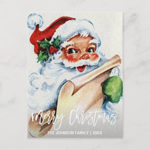 Gepersonaliseerde Vintage Santa Merry Christmas Feestdagenkaart