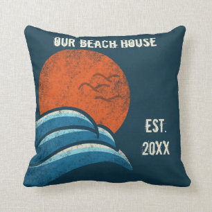 Gepersonaliseerde vintage strandhuis decoratie voo kussen