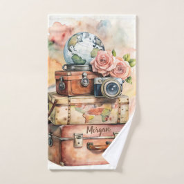 Gepersonaliseerde Vintage Travel Illustratie Sport Handdoek