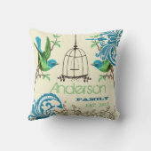 Gepersonaliseerde vintage vogel kooi damast kussen (Achterkant)