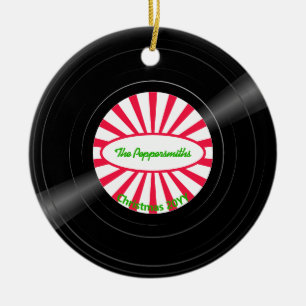 Gepersonaliseerde Vinyl Record Red Ray Burst Foto Keramisch Ornament
