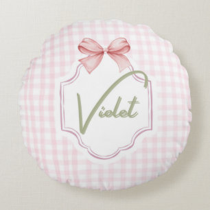 Gepersonaliseerde Violet Baby Girl Nursery Bow & G Rond Kussen