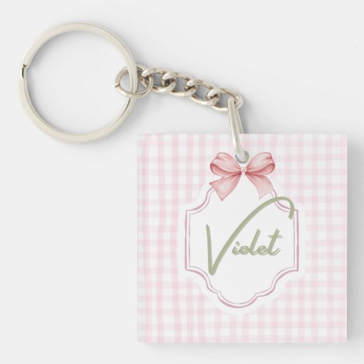 Gepersonaliseerde Violet Baby Girl Nursery Bow & G Sleutelhanger (voorkant)