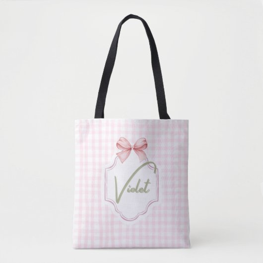 Gepersonaliseerde Violet Baby Girl Nursery Bow & G Tote Bag (Voorkant)