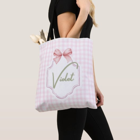 Gepersonaliseerde Violet Baby Girl Nursery Bow & G Tote Bag (Dichtbij)
