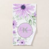 Gepersonaliseerde Violet & Groene Waterverf Bloeme Bad Handdoek (Handdoek)