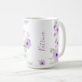 Gepersonaliseerde Violette Groene Waterverf Bloeme Koffiemok (Voorkant rechts)