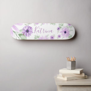 Gepersonaliseerde Violette Groene Waterverf Bloeme Persoonlijk Skateboard