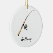 Gepersonaliseerde Vissen Rod Custom Name Ornament (Rechts)