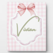 Gepersonaliseerde Vivian Baby Girl Nursery Bow & G Fotoplaat (Voorkant)