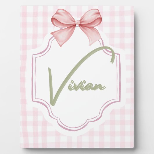 Gepersonaliseerde Vivian Baby Girl Nursery Bow & G Fotoplaat (Voorkant)